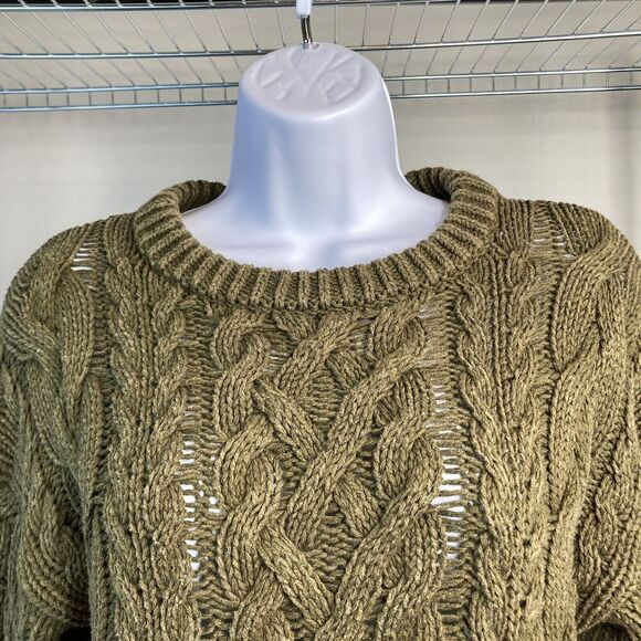 525 America Olive Green Cable Knit Cotton Sweater Size XS Elevated Basics Layers - Picture 4 of 11